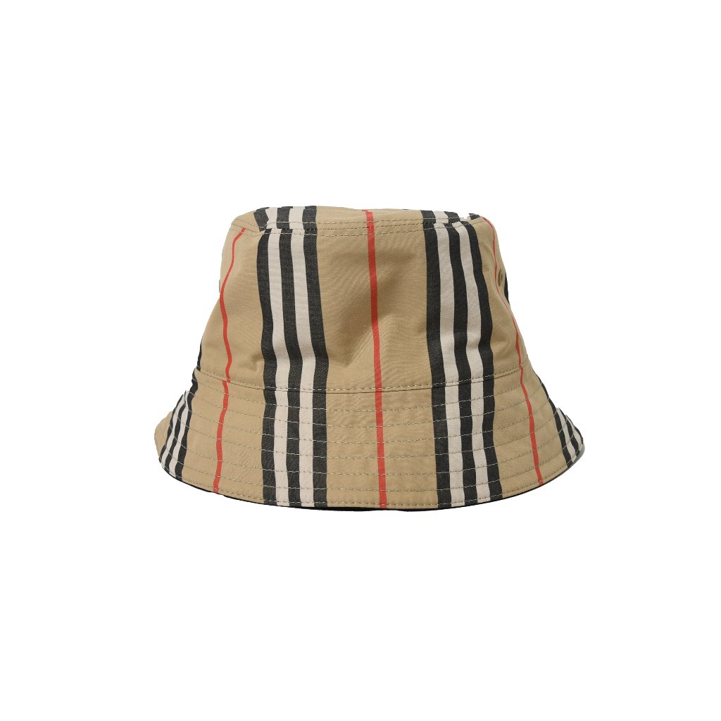 Burberry Reversible Icon Stripe Cotton Bucket Hat Brown